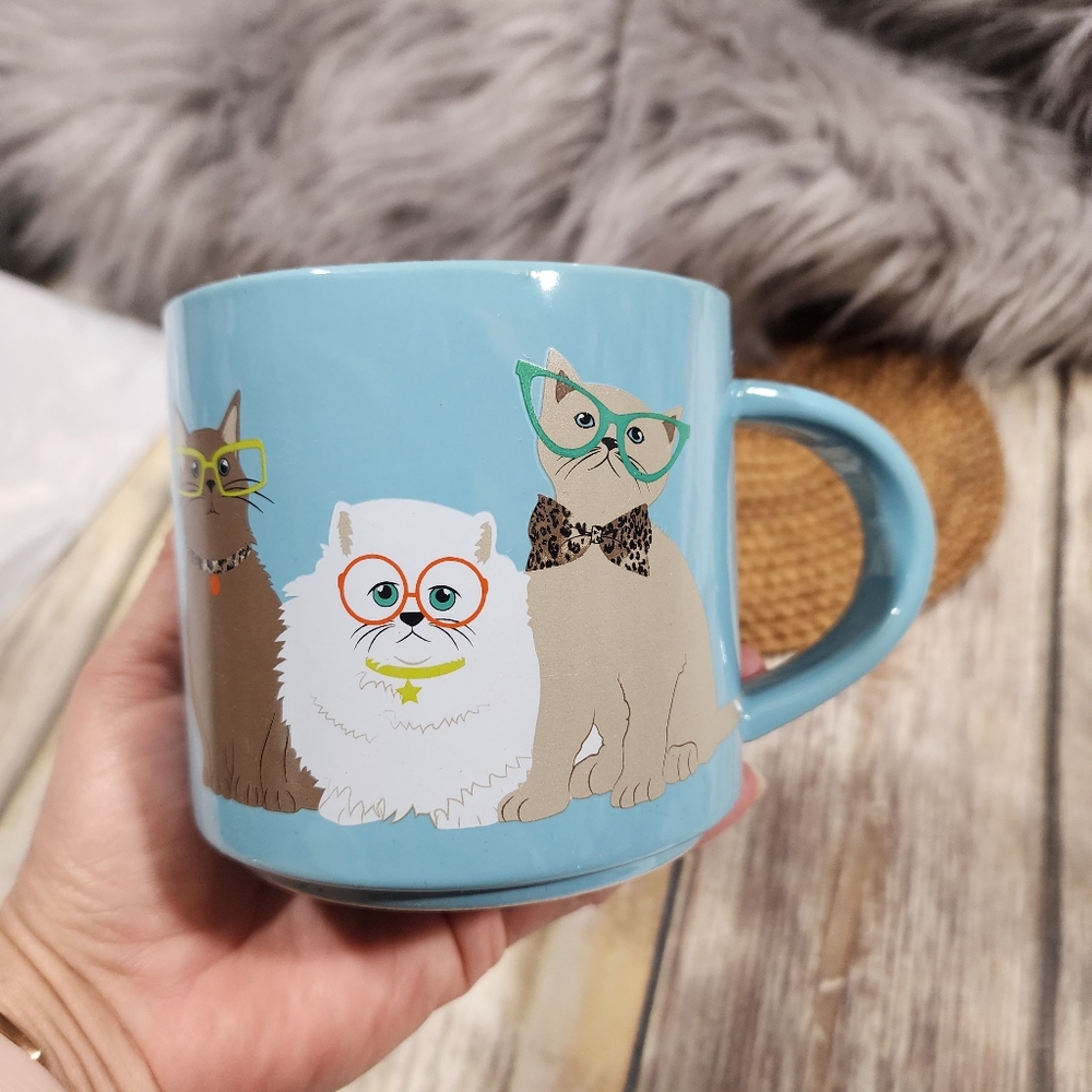 John Barlett ceramic cats with glasses graphic coffee mug 16 fl oz - Picture 3 of 12